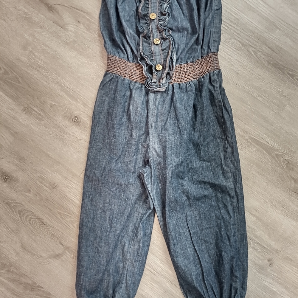 Denim-Look Ruffled Button Front Jumper - Picture 2 of 4